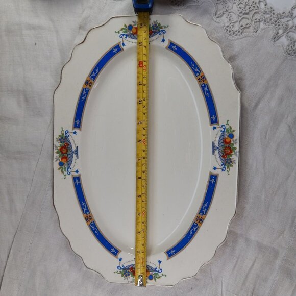 Myott Platter 14" MYO100 Fruit in Urn Blue Band Scalloped Staffordshire England - Picture 3 of 11